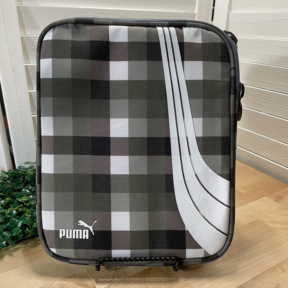 Puma Men's Black, Green, and Gray Plaid Padded Tablet Sleeve